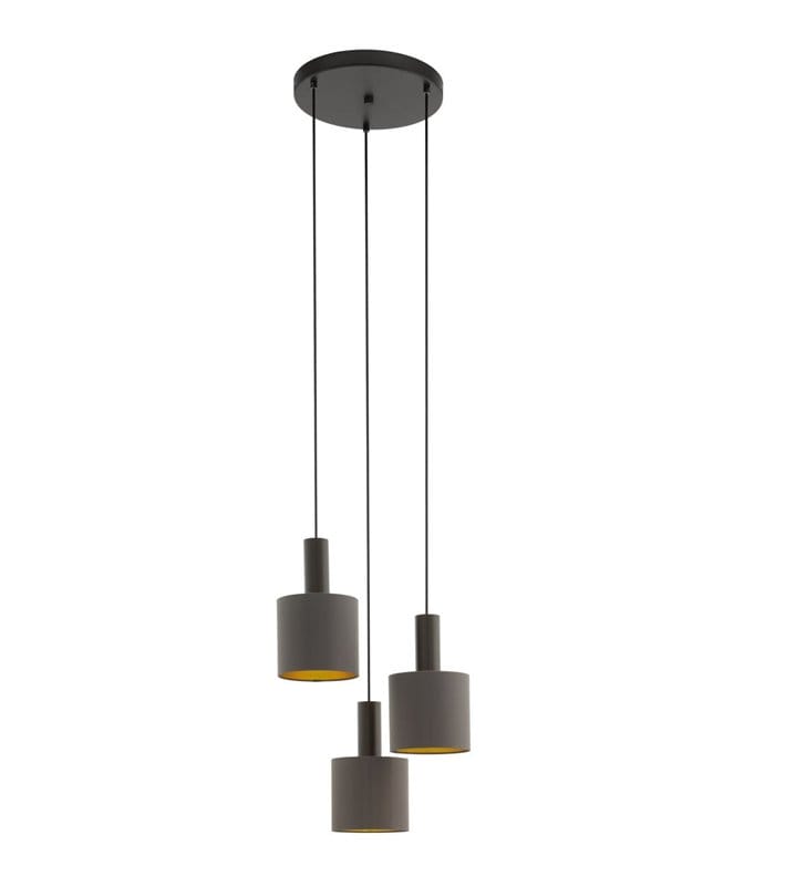 Lampa Concessa1 potrójna spirala abażury tekstylne w kolorze cappuccino złote wnętrza metal ciemny brąz np. nad stół schody