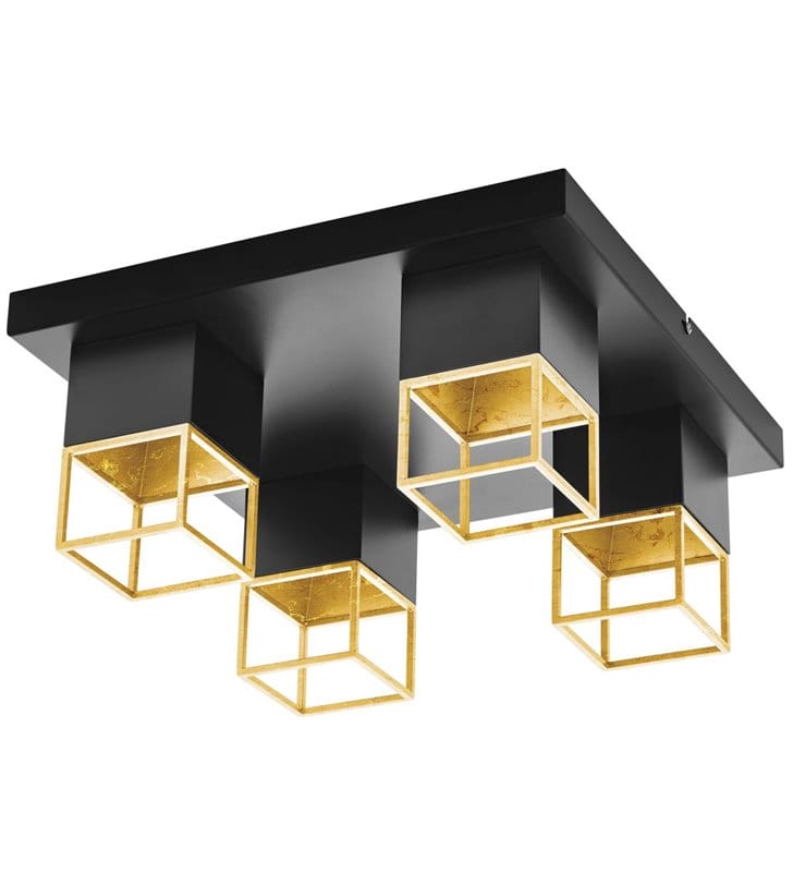 Lampa sufitowa Montebaldo czarna ze złotymi kloszami 4 żarówki LED do nowoczesnych wnętrz