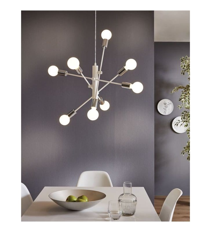 Biała nowoczesna lampa wisząca Gradoli 8 punktowa do salonu sypialni kuchni jadalni loft