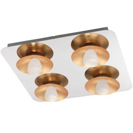 4 punktowy nowoczesny kwadratowy plafon Torano LED chrom detale złote możliwość ściemniania
