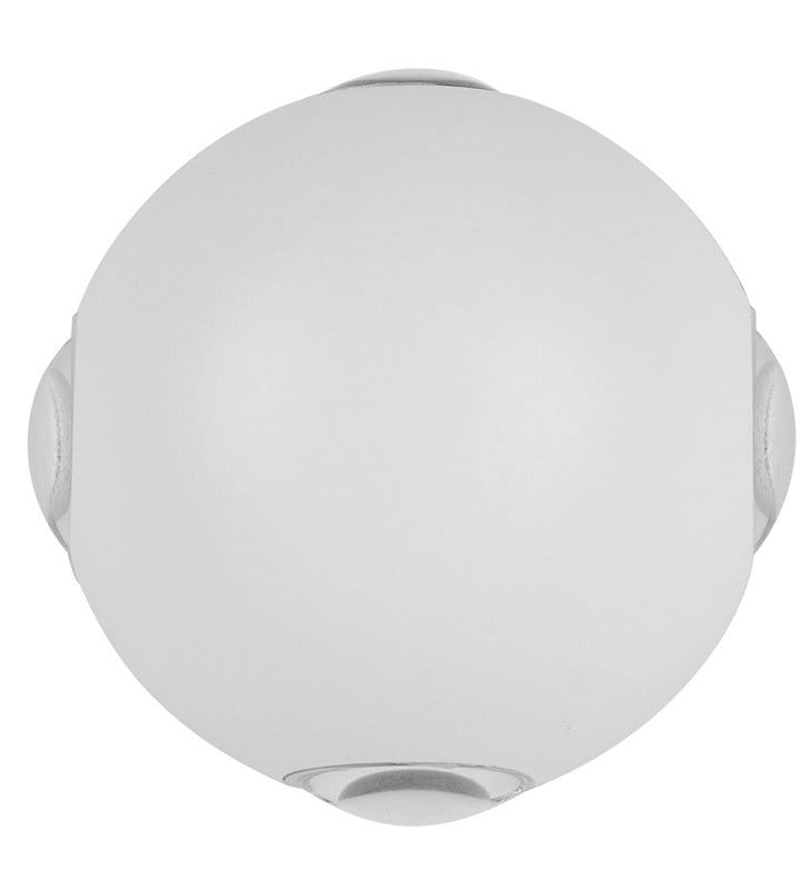 Biały okrągły nowoczesny mały kinkiet zewnętrzny ogrodowy Carsoli LED 4 kierunkowy strumień światła góra dół boki - OD RĘKI