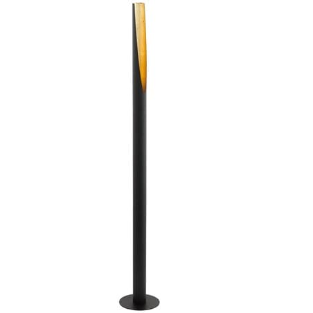 Lampa podłogowa Barbotto tuba walec nowoczesna czarno złota wąska włącznik podłogowy nożny