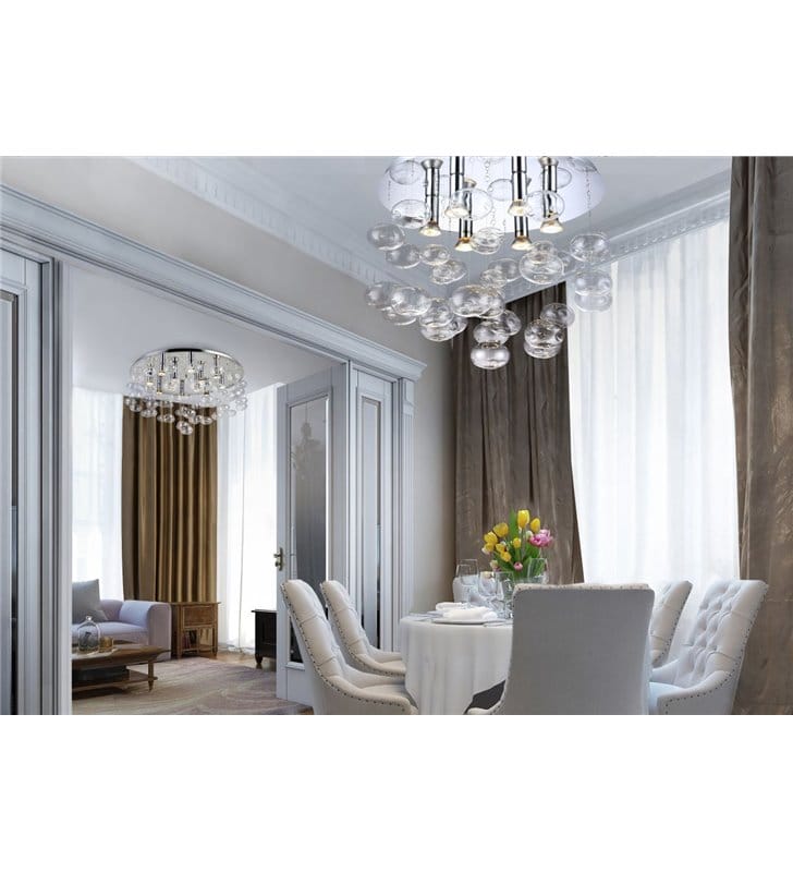 Dekoracyjny elegancki plafon ze szklanymi bezbarwnymi bańkami Luvia do salonu sypialni na hol
