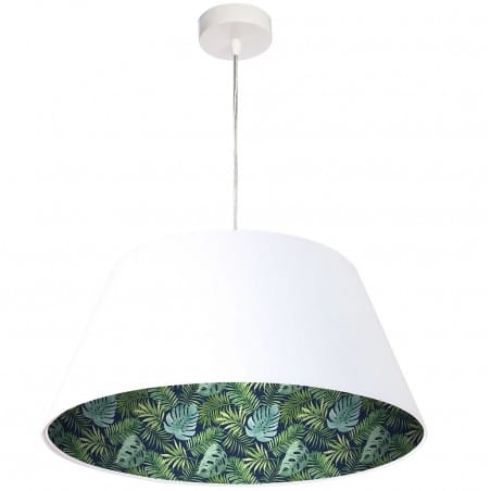 Biała welurowa lampa wisząca do sypialni Zielony Gaj abażur stożek tropikalny dekor wewnątrz abażura 50cm - OD RĘKI