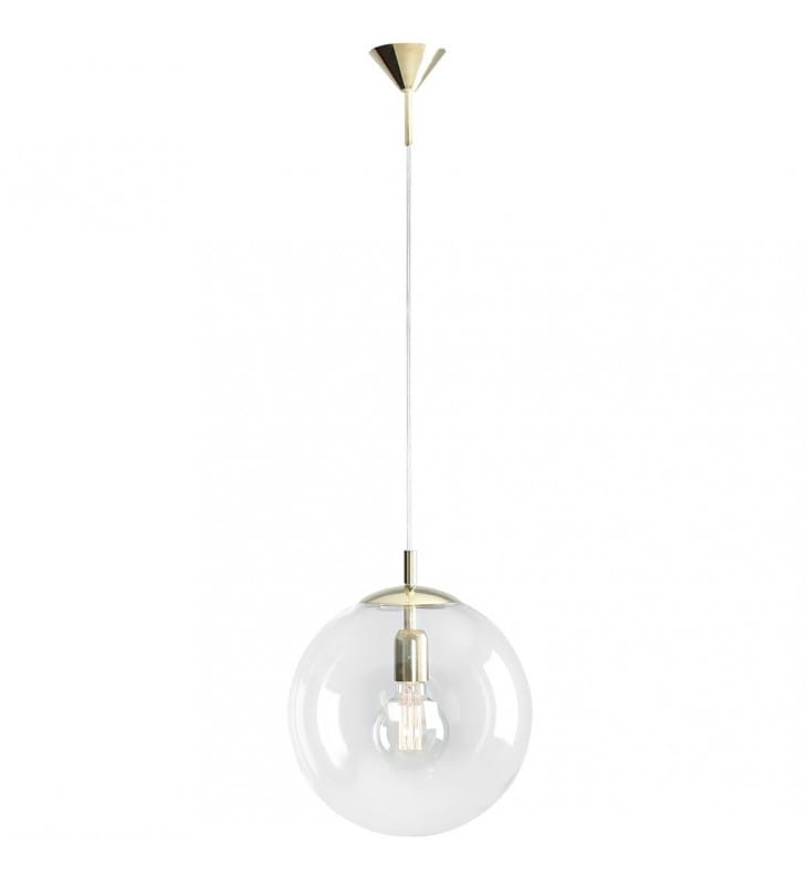 Lampa wisząca Globus bezbarwna 30cm szklana kula złota do kuchni salonu jadalni sypialni - OD RĘKI Lampa wisząca Globus bezbarwna 30cm szklana kula złota do kuchni salonu jadalni sypialni - OD RĘKI