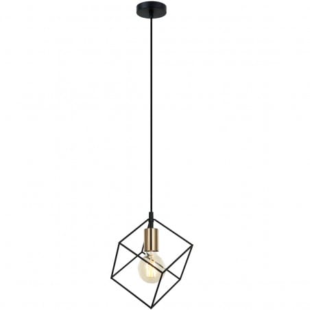 Nowoczesna loftowa lampa wisząca Morestel pojedyncza czarno złota klosz sześcian widoczna żarówka