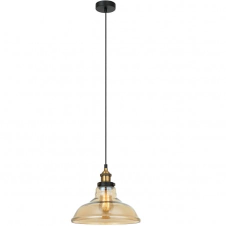 Loftowa lampa wisząca Hubert czarno złota z bursztynowym szklanym kloszem do salonu sypialni jadalni kuchni