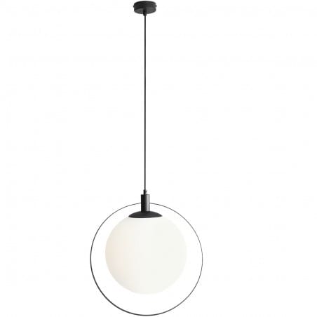Lampa wisząca Aura czarna metalowa obręcz biały szklany matowy klosz styl nowoczesny