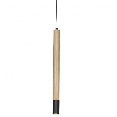 Pojedyncza wąska lampa wisząca Izolda LED drewno czarne wykńczenie
