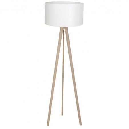 Lampa stojąca Tripod Wood dębowa podstawa abażur biały do salonu sypialni