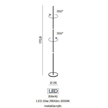 Minimalistyczna czarna lampa podłogowa Teta LED