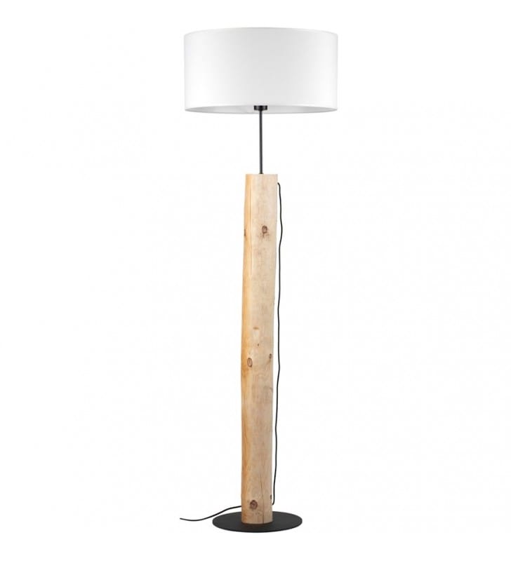 Lampa podłogowa Pino podstawa z naturalnego drewna sosnowego biały tekstylny abażur