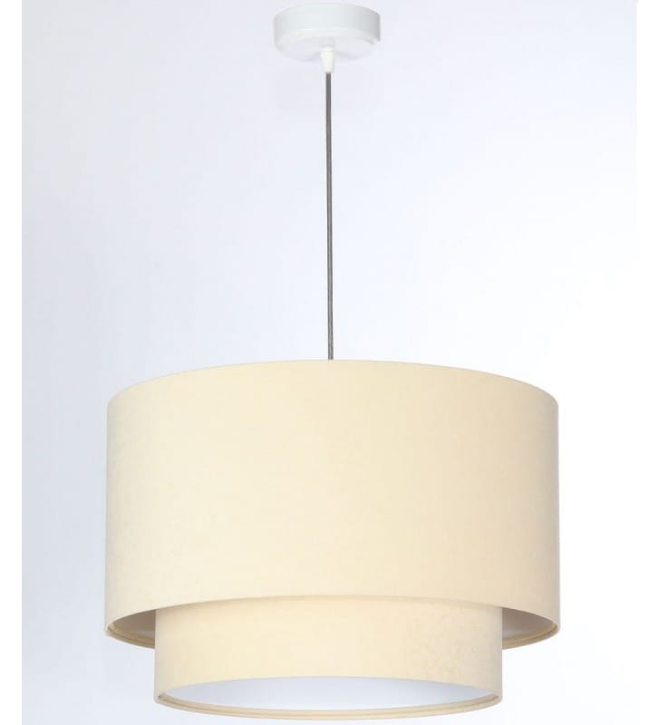 Kremowa welurowa lampa wisząca Simone 40cm jasna abażur 2 warstwowy do sypialni