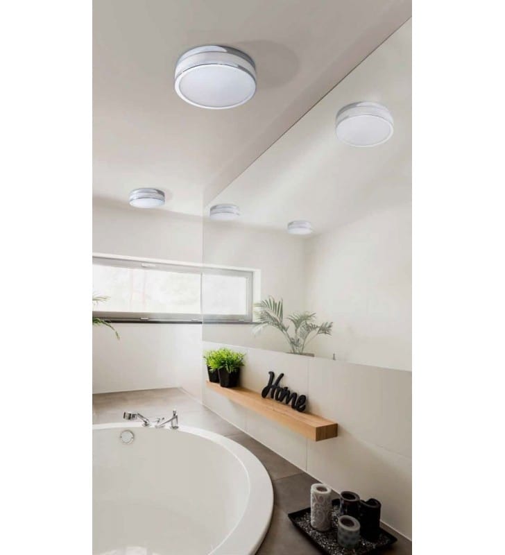 Okrągły plafon do łazienki Kari 30cm metal chrom IP44 ciepła barwa światła