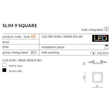 Czarna kwadratowa oprawa punktowa do łazienki Slim 8,5cm 3000K