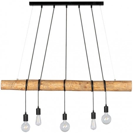 Lampa wisząca Trabo Long drewniana belka z 5 oprawkami np. nad stół do jadalni