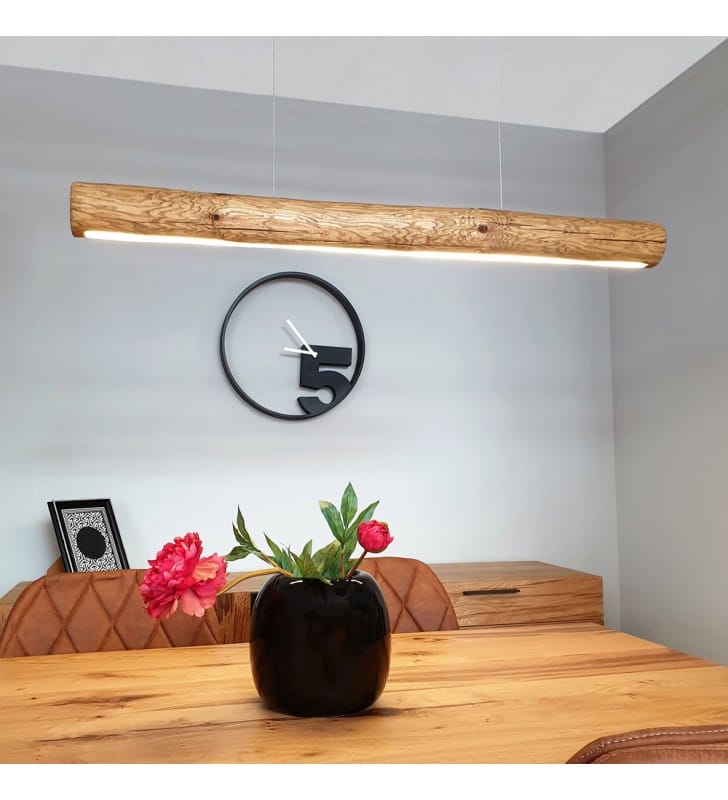 Podłużna lampa wisząca Lucas 1150cm belka z drewna ściemniacz dotykowy do salonu sypialni jadalni kuchni nad stół