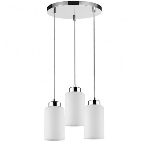 Okrągła potrójna lampa wisząca Bosco chrom białe szklane klosze do salonu sypialni jadalni kuchni