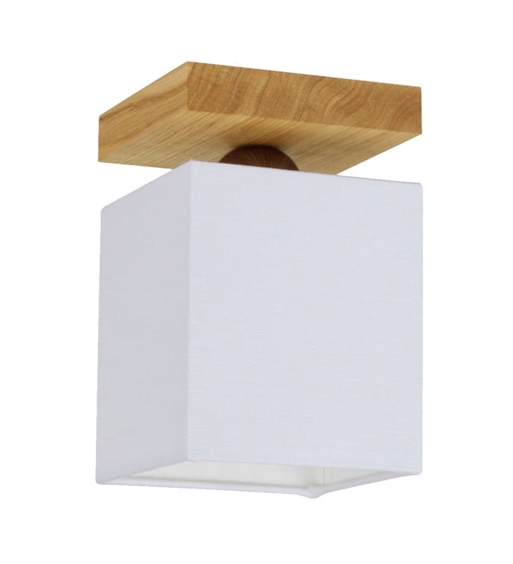 Kwadratowa mała pojedyncza lampa sufitowa Inger drewno dąb abażur biały