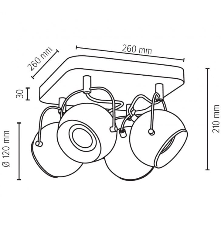 Lampa sufitowa Ball Wood 4 metalowe satynowane kule z drewnianą dębową podsufitką