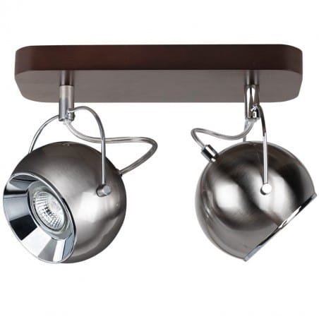 Lampa sufitowa 2 punktowa Ball Wood klosze satynowe kule podsufitka ciemne drewno w kolorze orzecha
