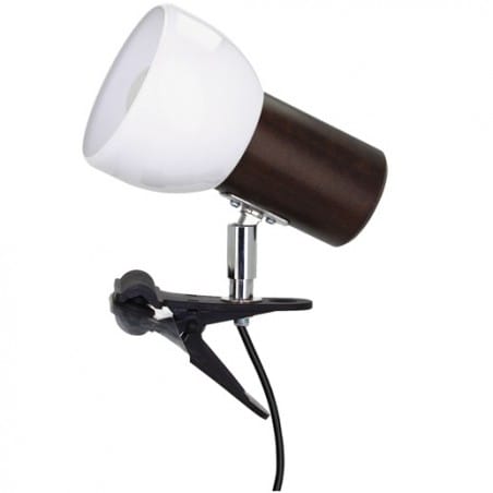 Lampa mocowana na klips Svenda Clips ciemne drewno biały metalowy klosz włącznik na kablu