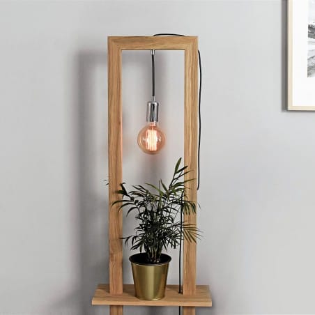 Lampa stojąca Monopod prosta funkcjonalna z drewna dębowego z półką