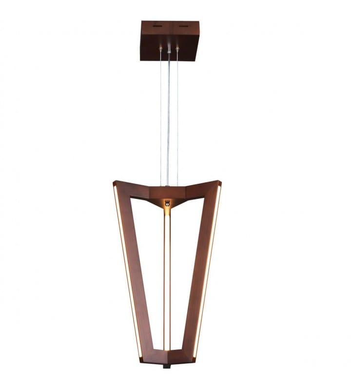 Lampa wisząca Leif kolor orzech drewno długi zwis panele LED wewnątrz i na zewnątrz klosza