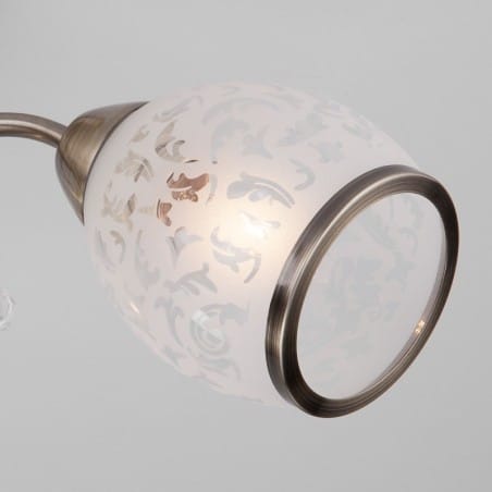 5 ramienna klasyczna lampa sufitowa Lisa wykończenie mosiądz antyczny klosze szklane z dekorem do salonu sypialni na korytarz