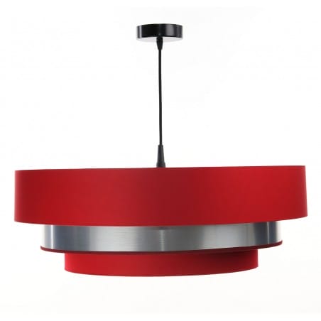 Lampa wisząca Fokazi abażur 60cm czerwony ze srebrną wstawką okrągły potrójny kaskadowy do salony jadalni sypialni kuchni