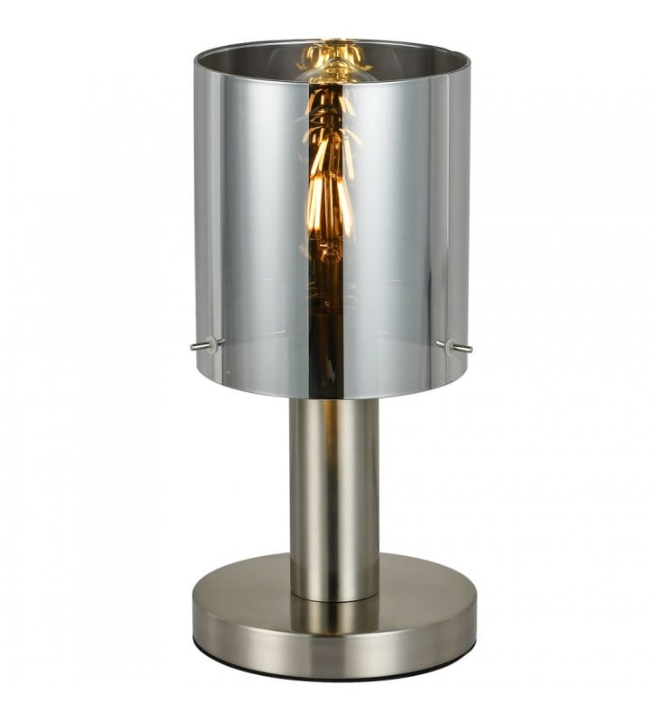 Lampa stołowa Sardo nowoczesna podstawa nikiel satynowany klosz dymiony szklany