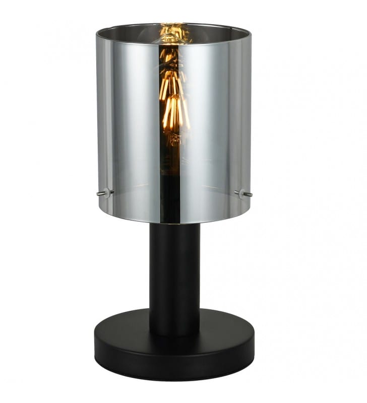 Czarna nowoczesna lampa stołowa Sardo z dymionym kloszem - OD RĘKI
