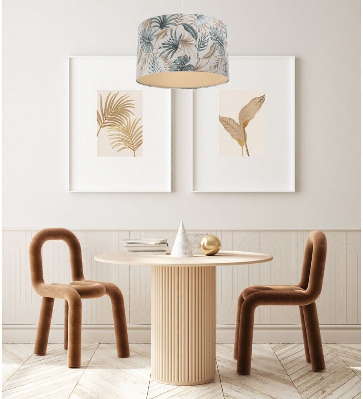 Lampa wisząca Jelani abażur z motywem roślinnym z beżowym środkiem do jadalni kuchni sypialni pokoju dziennego