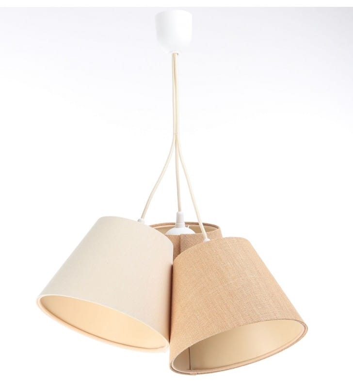 Lampa wisząca Uzoma w ciepłych kolorach beż krem 3 abażury do salonu sypialni jadalni