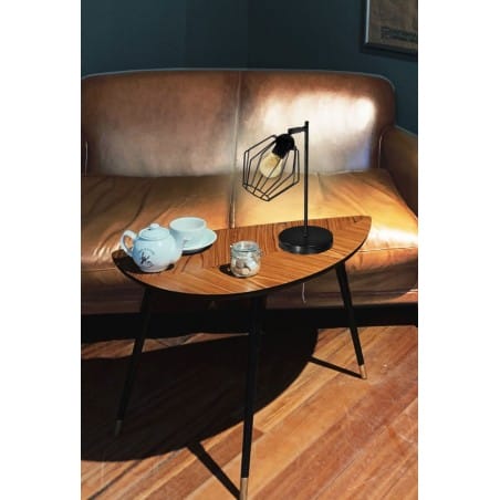 Loftowa czarna matowa lampka stołowa Benet klosz druciany