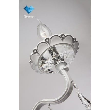 Kinkiet świecznikowy Don Vito pojedynczy biały ze srebrnymi przetarciami kryształki