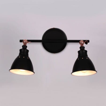 Czarna 2 punktowa metalowa lampa sufitowa w stylu retro vintage z miedzianym wykończeniem Watso Black