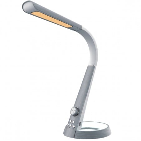 Srebrno biała nowoczesna lampka biurkowa Berkane ściemniacz gniazdo USB światło nocne LED