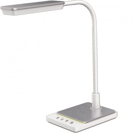 Biała lampka biurkowa ze srebrnym wykończeniem Ika LED włącznik dotykowy
