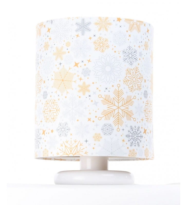 Nieduża lampka stołowa z abażurem ze świątecznym dekorem śnieżynki Snowflakes