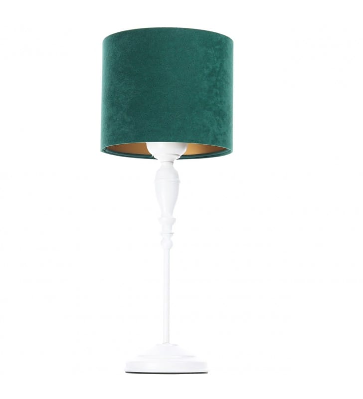 Lampa stołowa Calheta zielono złoty abażur biała dekoracyjna podstawa