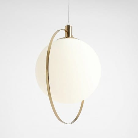 Lampa wisząca Aura złota metalowa obręcz biały szklany matowy klosz styl nowoczesny