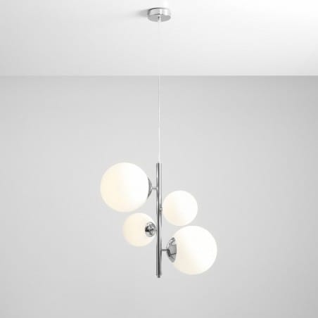 Nowoczesna lampa wisząca Bloom chrom pionowa 4 okrągłe szklane klosze do kuchni salonu jadalni sypialni