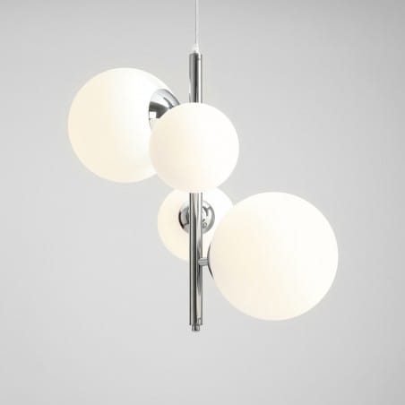 Nowoczesna lampa wisząca Bloom chrom pionowa 4 okrągłe szklane klosze do kuchni salonu jadalni sypialni