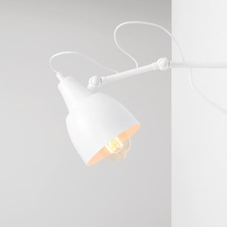 Biały metalowy kinkiet w stylu loftowym Soho pojedynczy włącznik na kablu regulacja na przegubie