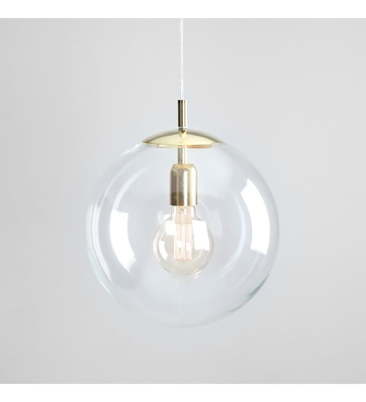 Lampa wisząca Globus bezbarwna 30cm szklana kula złota do kuchni salonu jadalni sypialni - OD RĘKI