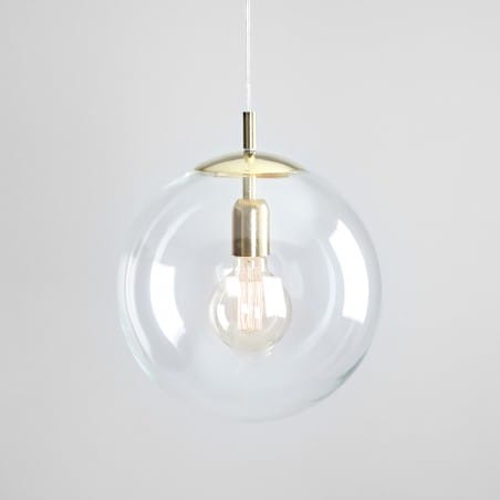 Lampa wisząca Globus bezbarwna 30cm szklana kula złote wykończenie do kuchni salonu jadalni sypialni