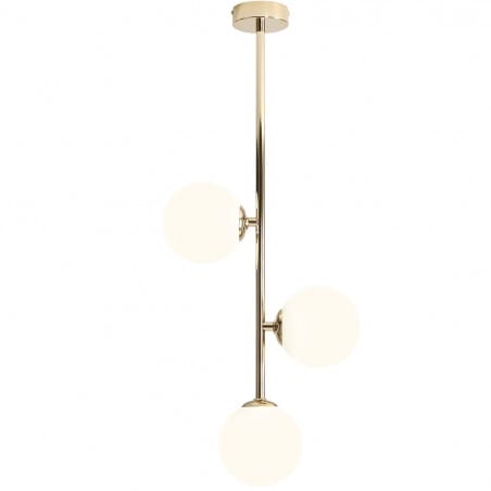 Pionowa złota lampa Libra 3 klosze szklane brak regulacji wysokości do salonu sypialni kuchni jadalni