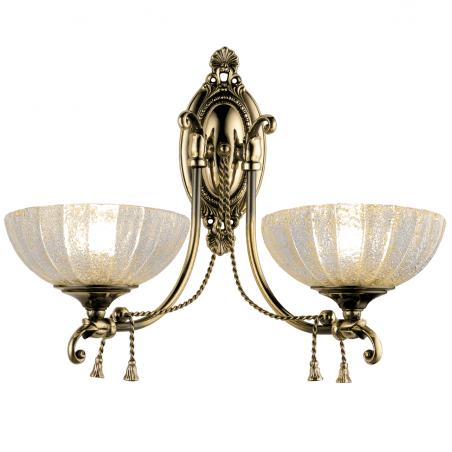 Podwójny elegancki stylowy kinkiet Granada zdobiony mosiężny korpus patyna połysk szklane klosze w górę