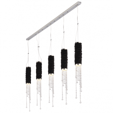 Lampa wisząca Tubo metrowa belka 5 czarny kloszy z kryształami nowoczesna stylowa elegancka